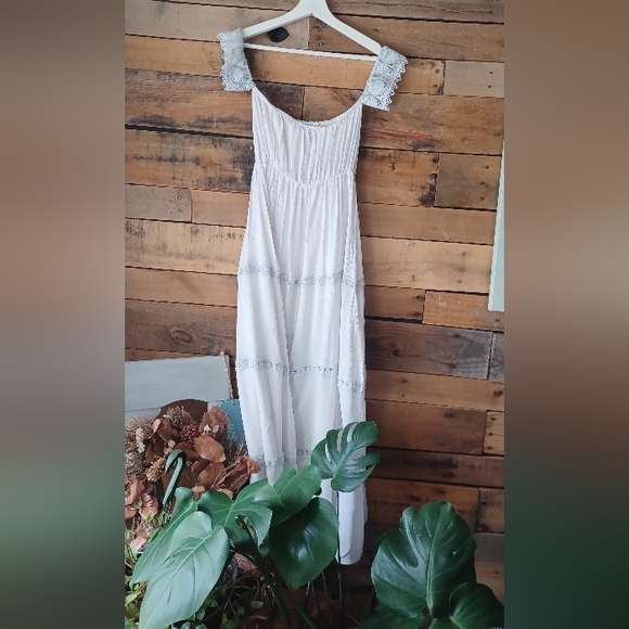 Fashion Nova White/ Light Blue Dress with Crochet Trim - Picture 8 of 9